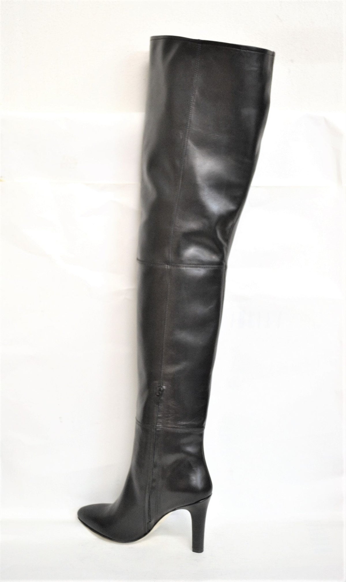 THIGH BOOTS STIVALI donna alla coscia vera pelle di nappa colore nero, fodera pelle suola cuoio made in Italy artigianali