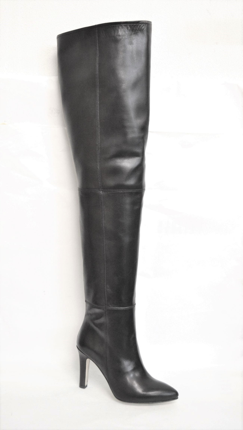 THIGH BOOTS STIVALI donna alla coscia vera pelle di nappa colore nero, fodera pelle suola cuoio made in Italy artigianali