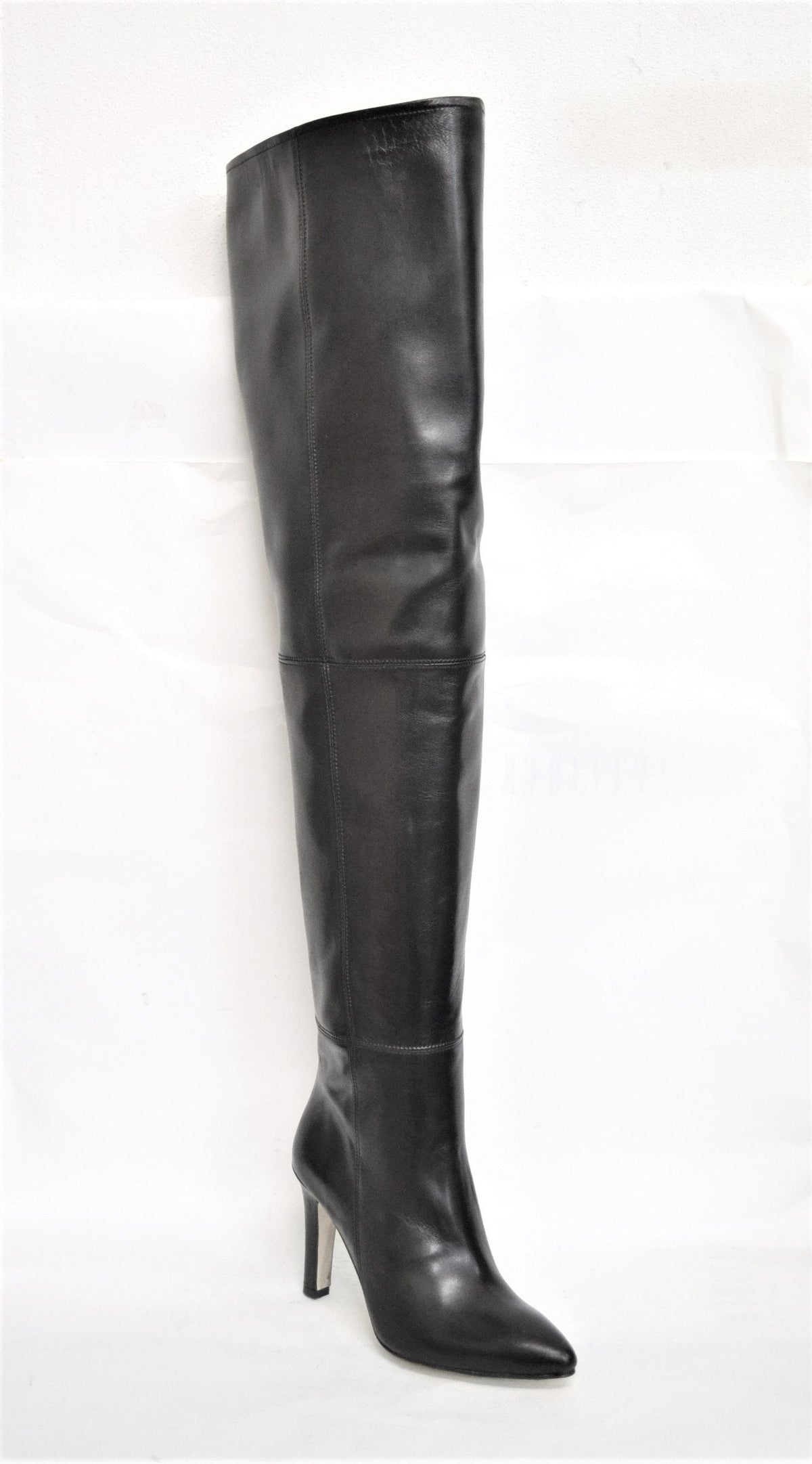 THIGH BOOTS STIVALI donna alla coscia vera pelle di nappa colore nero, fodera pelle suola cuoio made in Italy artigianali